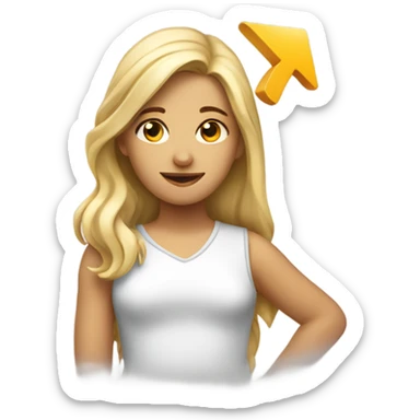 a figure of a girl with a cartoon arrow pointing at her head sticker
