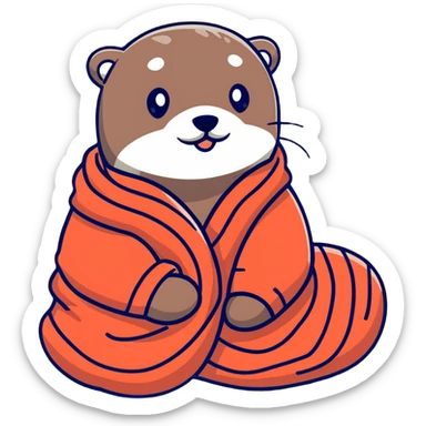 otter cozy in blanket sticker