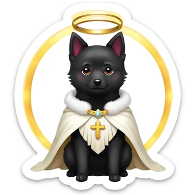 schipperke with glowing light dressed as a saint sticker