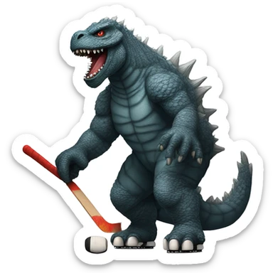 Godzilla dressed as a hockey player sticker