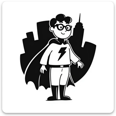 A superhero in the style of a black doodle sticker