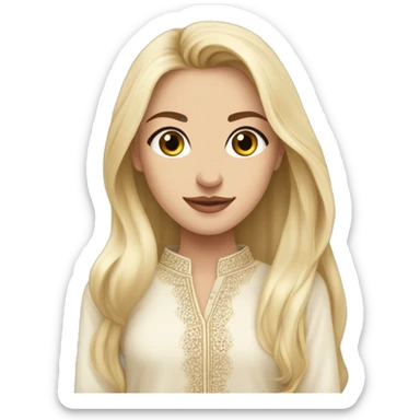 White Blonde girl with long hairs wearing long sleeves shirt kurta top and bare midroff ful size wearing shoes sticker