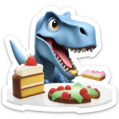 a dinosaur eating cake sticker