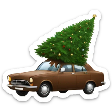 a brown car carries a beautiful Christmas tree sticker