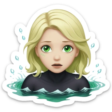 sad depressed weak cs major who is a pretty girl with blond hair and green eyes drowning on ship, very pretty very sad and weak. Near death almost dead drowning. But the pretty girl is like the whole ship and her face is on the helm dark lovecraft evil. sticker