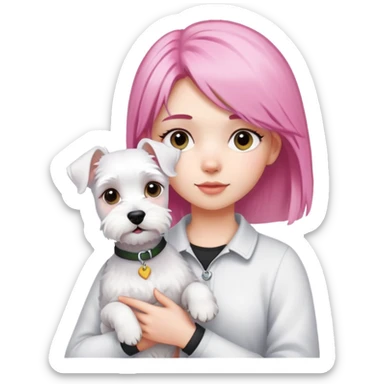 Pink-haired girl holding a white schnauzer dog sticker