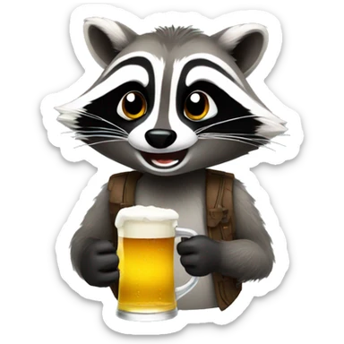 drunk raccoon drinking beer sticker
