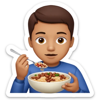 Create a person having lunch. Not a sandwich. Rice, beans and meat. sticker