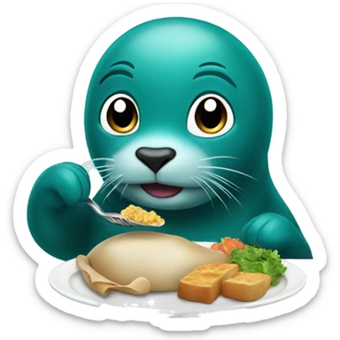 teal seal eating a meal sticker