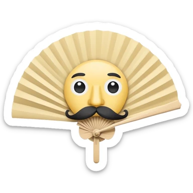 Paper fan with a face with a mustache sticker
