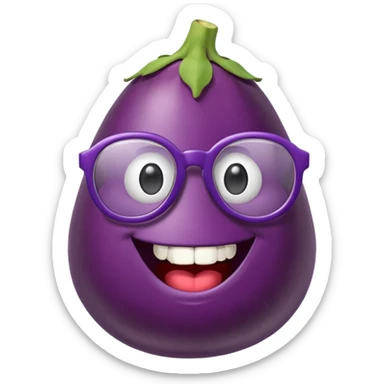 eggplant with nerdy glasses and goofy teeth sticker
