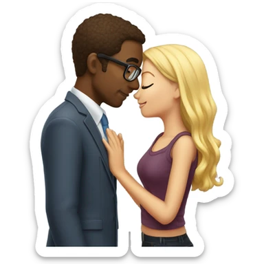 nerd with brow eyes and brown curly hair kissing his girlfriend shoe sticker