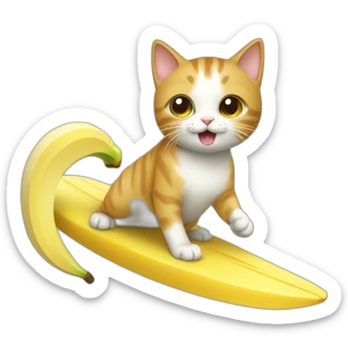 cat surfing with a banana sticker
