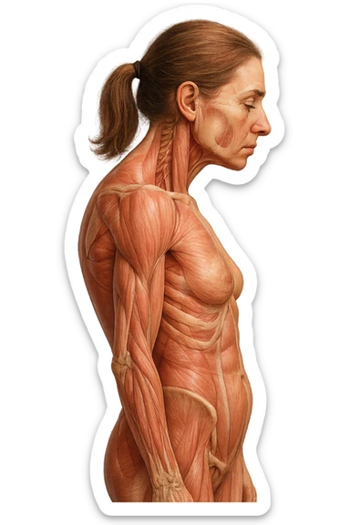 corpo umano anatomico di una donna di profilo con postura errata e spalle curve in avanti
IPERREALISTICO 4K sticker