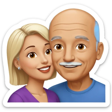 Older Bald Hispanic man kissing white dark blonde woman sticker