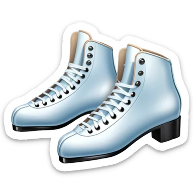 An icon featuring a pair of elegant figure skates resting on scratched ice in the center of an ice stage. The background shows distant spectator stands, with soft spotlights highlighting the skates. Transparent background emphasizes the quiet beauty of the scene. sticker