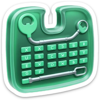 3D render of Swallowed Keys, X-Ray imaging aesthetic, translucent materials showing internal structure, stomach shape in greenish night-vision style with keys inside, medical scan style, emoji style, isolated on white background --v 6.0. sticker