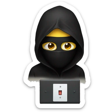 Person with a full black mask on there face holding light switch  sticker