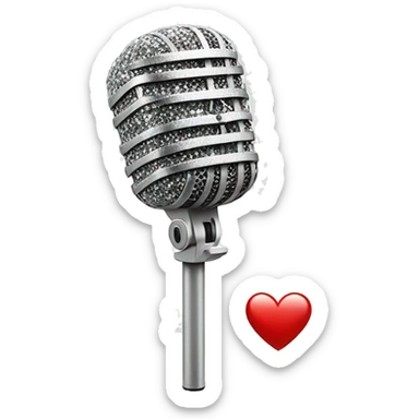 white sparkly microphone with red heart on it sticker