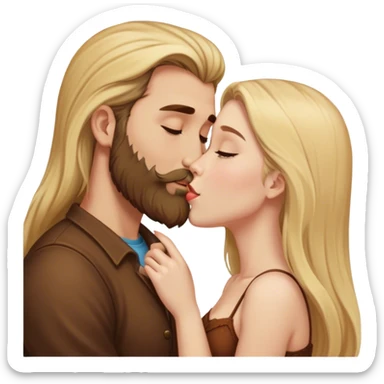 girl with long blonde hair kissing a tall man with brown long hair and beard sticker
