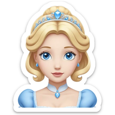 Cinematic Elegant Cinderella Portrait Emoji, Graceful and poised in her classic maid attire, golden locks cascading softly, bright blue eyes full of hope, a gentle glow of kindness and determination, delicate and humble yet undeniably beautiful, evoking the moment before her magical transformation, pure enchantment in her gaze! sticker