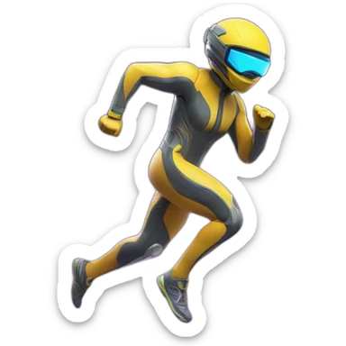 Design a dynamic figure with motion blur, dressed in futuristic running gear, racing through a neon-lit urban landscape. sticker