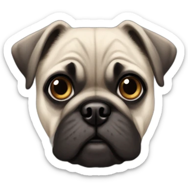 A pug cross bred with a schnauzer, white furr, brown eyes, slightly stupid sticker
