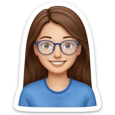 Women with long brown hair smiling, the lady wear glasses and a blue shirt reflecting harmony and peace  sticker