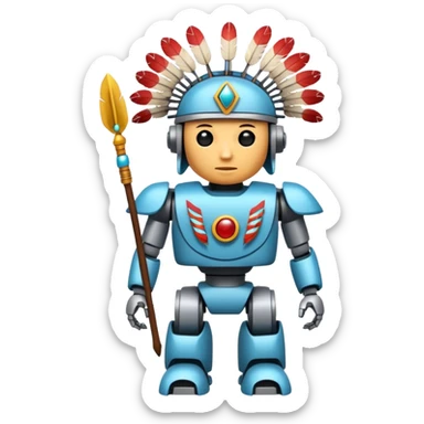 Full Robotic figure wearing native American regalia sticker