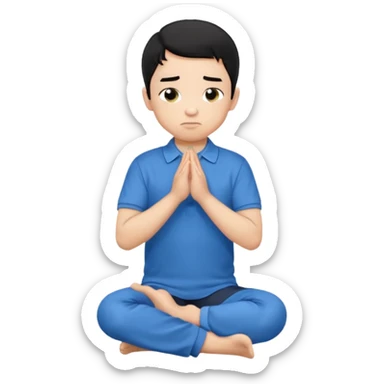 In Niño de cabello negro , arrodillado orando con polo azul sticker