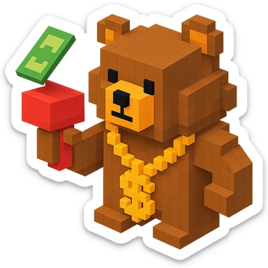 Russian grizzly bear with a rapper chain and a money gun sticker