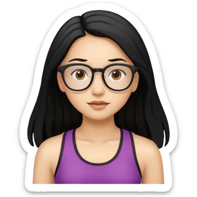 girl with long black hair, brown eyes, wearing glasses and working out sticker
