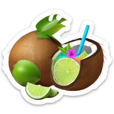 Coconut lime cocktail in coconut sticker