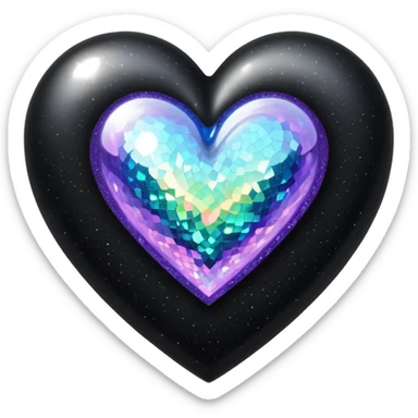 Black holographic glitter heart  sticker