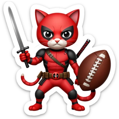 Epic cat ninja with two swords and hand looking like Deadpool holding a football with the egg ready for some action ￼ sticker
