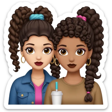 Boujy baddie best friends, trendy heavy makeup both dark hair one light skinned and one mocha brown with curls and one with ponytail sticker