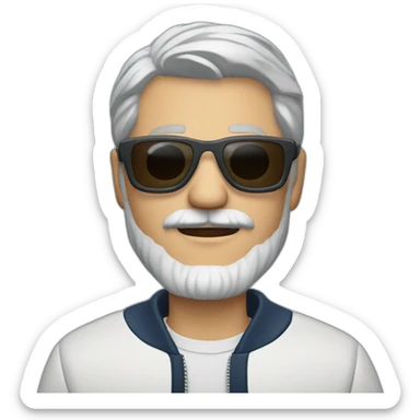 gray-haired man with a beard and mustache in sunglasses wearing a baseball jacket in a sports jacket sticker