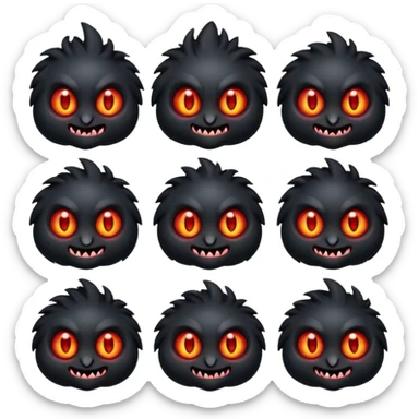 Can you create a cute / chibi emoji and some ravenous or evil cute emojis for ravenous fiend in shadow slave? Here is an image of the fiend for a baseline: https://shadowslave.fandom.com/wiki/Ravenous_Fiend?file=LittleScavybyjust_a_koifish.jpg sticker