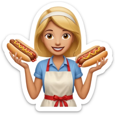 A cheerful woman selling hotdogs sticker