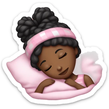 black girl sleeping, with bonet on wearing a cute pj set and lashes on  sticker