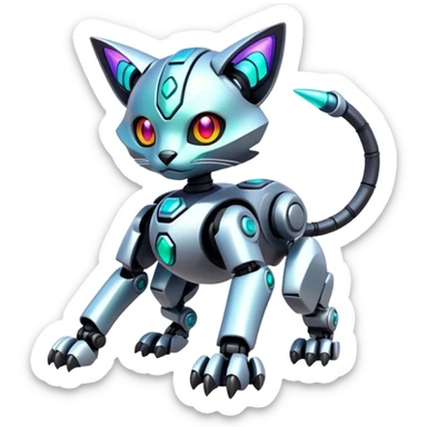  exotic tropical iridescent cyber-Protogen-Fakémon-Pokémon-Vernid-robot-feline-creature sticker