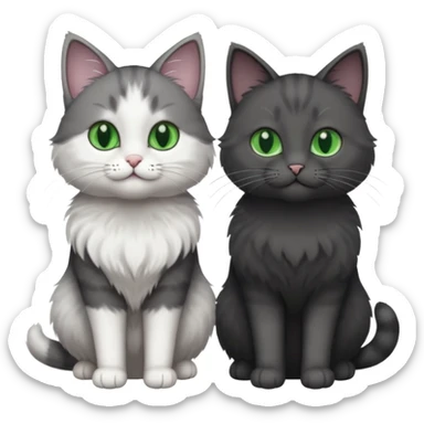 2 different coloured grey cats including one dark grey and white cat and one completely solid dark grey cat with green eyes and only white paws sticker