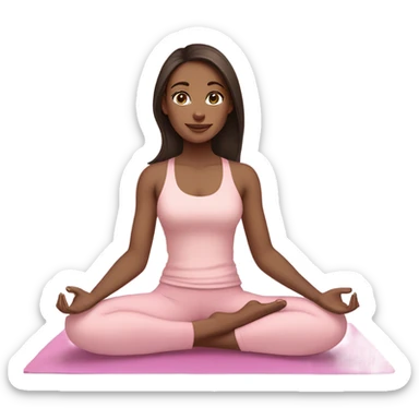dark Brunette long hair light skin and brown eyes yoga beautiful girl in light pink pink pink clothes sitting on a yoga mat sticker