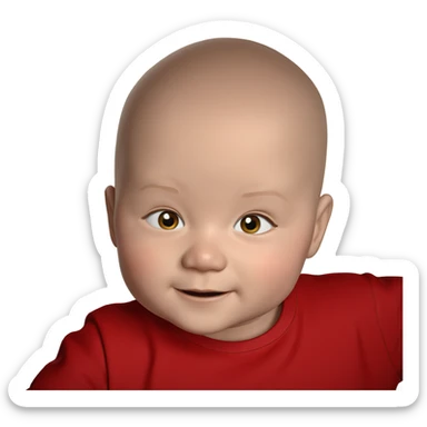 bald boy with a smile sticker