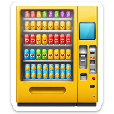 snack vending machine emoji in Apple style, focus on drinks and chips, bright colors, stylized design sticker