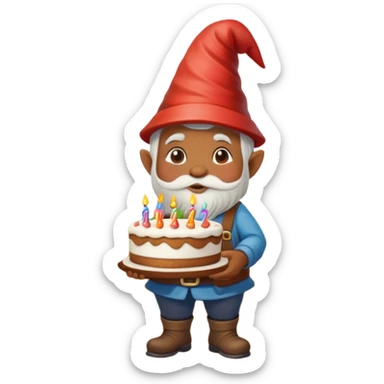 Gnome holding birthday cake in a vegetable garden sticker