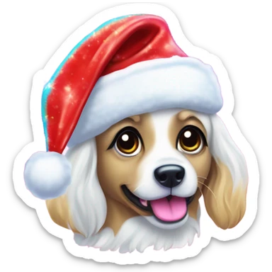 Lisa frank Christmas sparkle￼ dog with Santa hat sticker