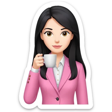 business dressing pink clothes woman  caucasian with a long black hair drinking coffee sticker