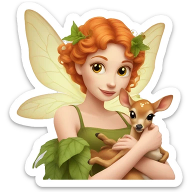Beautiful ginger fairy with a baby fawn  sticker