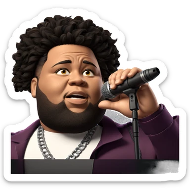 focused male performer with microphone sticker